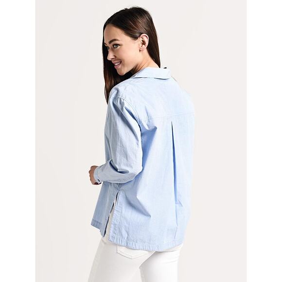 BROCHU WALKER The Lea Popover Shirt Size Medium Oxford Blue Relaxed Fit - Picture 2 of 10